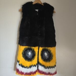 Ainea Stylish Black and Yellow Faux Fur Vest